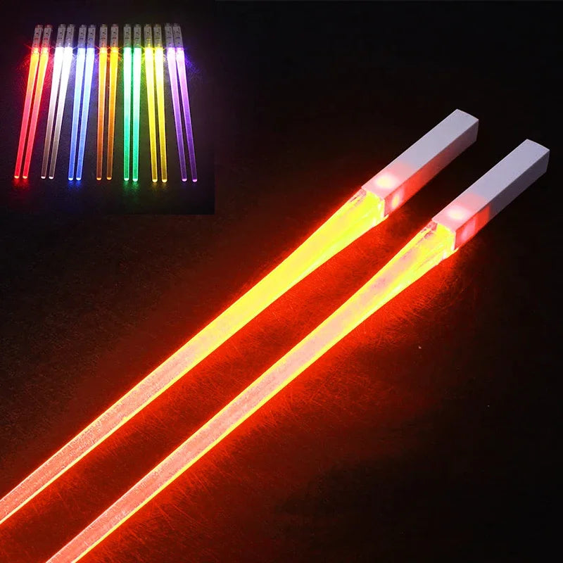 Creative 2Pcs/Pal LED Lightsaber Chopsticks Light up Durable Lightweight Kitchen Dinning Room Party Portable Food Safe Tableware