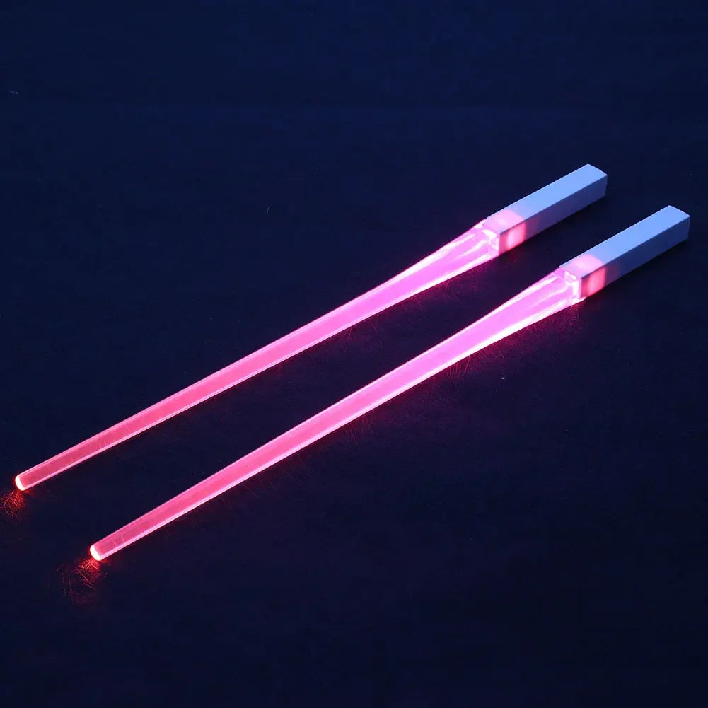 Creative 2Pcs/Pal LED Lightsaber Chopsticks Light up Durable Lightweight Kitchen Dinning Room Party Portable Food Safe Tableware