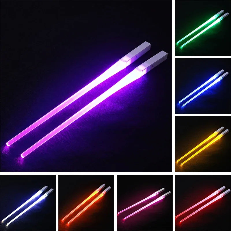 Creative 2Pcs/Pal LED Lightsaber Chopsticks Light up Durable Lightweight Kitchen Dinning Room Party Portable Food Safe Tableware