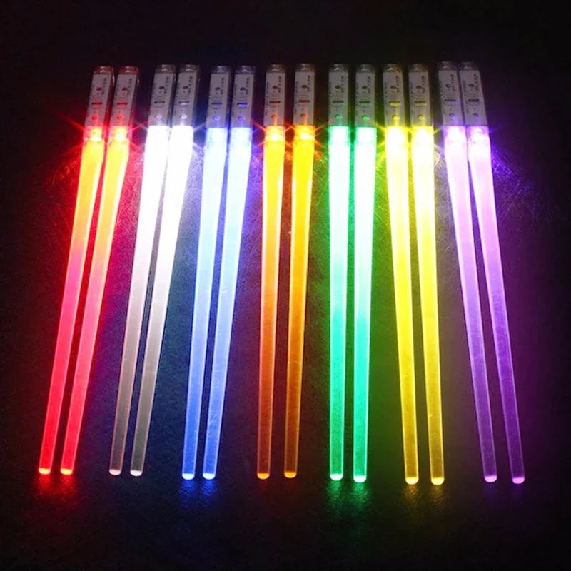 Creative 2Pcs/Pal LED Lightsaber Chopsticks Light up Durable Lightweight Kitchen Dinning Room Party Portable Food Safe Tableware